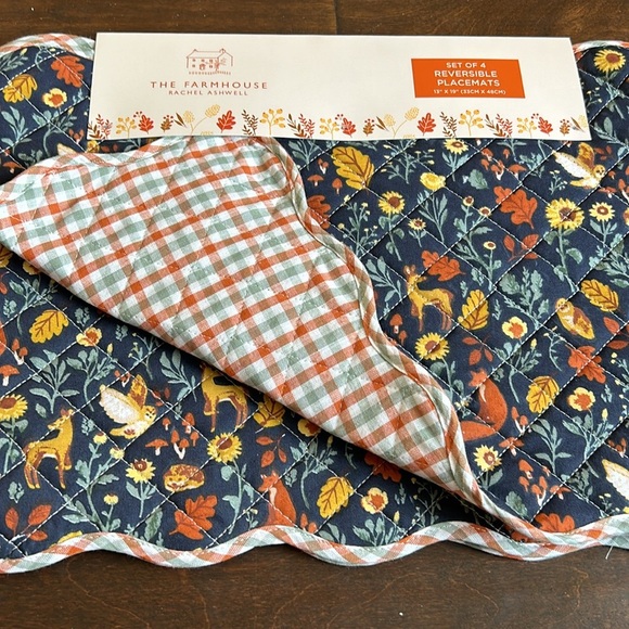 Rachel Ashwell Quilted Placemats set Of 4 New Fox Fall Autumn Sunflowers - Picture 3 of 5
